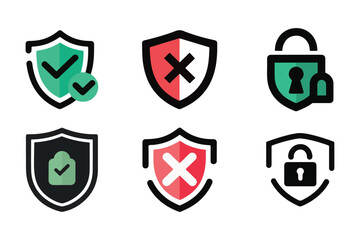 security shield icon set. shield with lock icon set. shield checkmark and shield lock icon for app, ui and website illustration on white background 