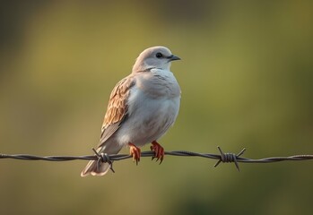 Red-backed shrike and red-winged blackbird, small brown songbirds, perched on a branch in nature