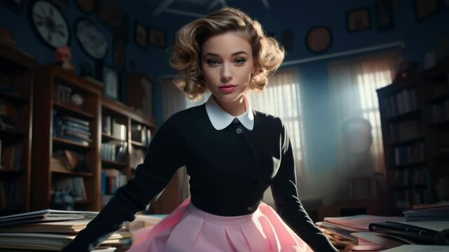Retro vibes: young people, rockabilly culture, pinup style, Hollywood glamour, neon lights, jukebox tunes, diner setting, 50s fashion, vintage elegance, stylish moments, timeless love, classic appeal.