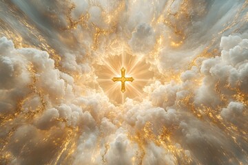 Golden cross surrounded by clouds