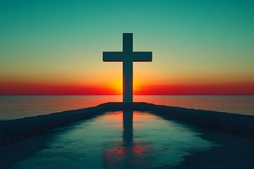 White cross silhouette radiant sky
