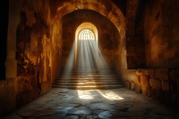 Light streaming into the open tomb interior