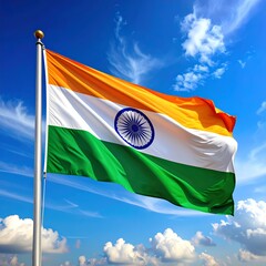 Indian Flag, Saffron, White, Green, Ashoka Chakra, National Symbol, Blue Sky, Clouds
