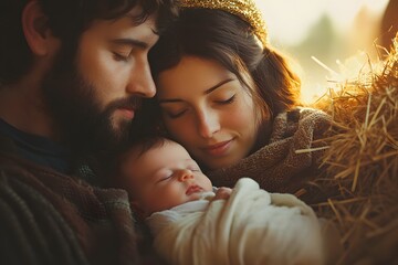 Golden halos in a nativity moment