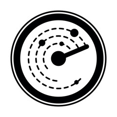 Round Radar vector icon. Military search system.
 Tech sensor circle symbol. Style is flat symbol, black color, rounded angles, white background