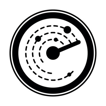 Round Radar vector icon. Military search system.
 Tech sensor circle symbol. Style is flat symbol, black color, rounded angles, white background