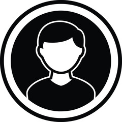 user profile avatar icon in black and white circular frame, minimal vector illustration for account, contact or social media interface