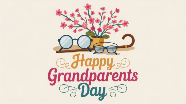 Happy grandparents day floral greeting card - Powered by Adobe