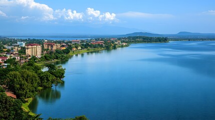 Scenic broad view of Kisumu city along Lake Victoria shore