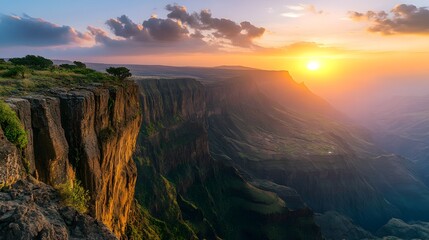 Wide-angle landscape of the Great Rift Valley escarpment at golden hour