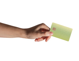 Cardholder using credit card for payment. Person holding bank card in hand at store, making purchase