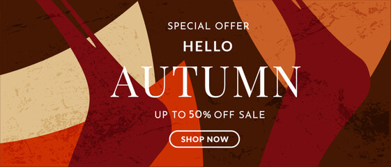 Autumn retro-style design inspired by the 80s&ndash;90s. Trendy geometric background patterns for web, social media, advertising, posters, banners, and covers. 50% sale offer. Vector template.