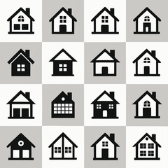 Minimalist House Icons Set - Black and White Home Symbols