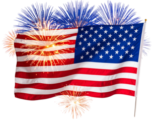 Independence Day USA flag fireworks, transparent background