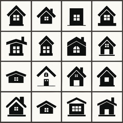 Minimalist House Icons Set - Black and White Home Symbols