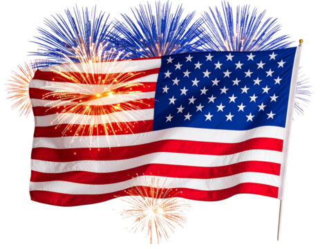 Independence Day USA flag fireworks, transparent background - Powered by Adobe