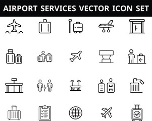 Airport Services Vector Icons | Check-In, Security, Luggage, Boarding, Customs