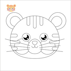 Coloring. Cute outlined faces of jungle and forest animals coloring vector illustrations.
