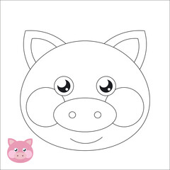Coloring. Cute outlined faces of jungle and forest animals coloring vector illustrations.