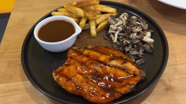 fried chicken steak with mushroom