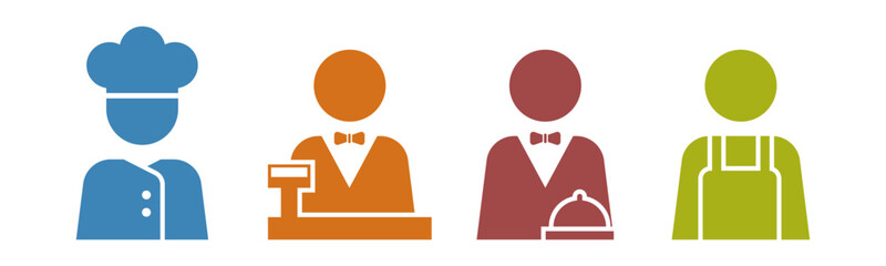 Chef, Cashier, Waiter, Cleaner icon set illustration vector.