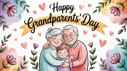 Happy grandparents day watercolor illustration