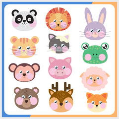 Cute colorful set of animals. Wild world set. Illustrations of bright colors of animals of different breeds. Vector graphics of animals.