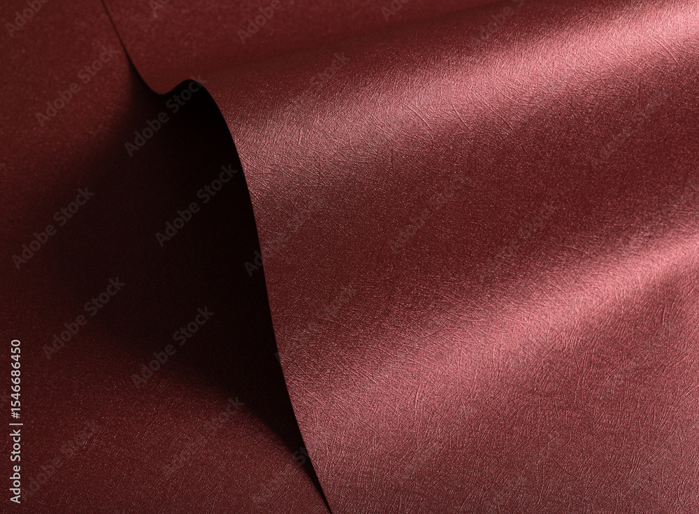 Poster designer paper closeup. minimalistic red and marsala surface with pearlescent gloss, wavy folds,