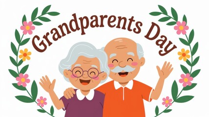 Happy grandparents day card with floral wreath