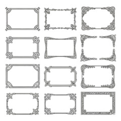 Collection of twelve decorative rectangular frames with ornate corner designs on a white background