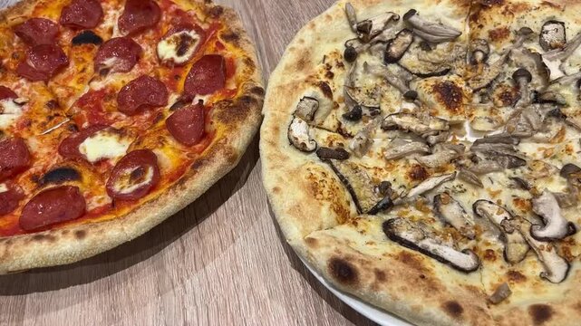pizza on a wooden table