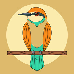 Colorful bird sitting on branch icon