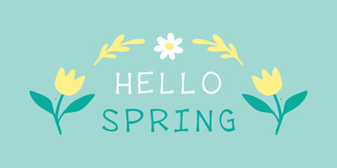 Hello Spring lettering inscription. Handwriting Hello Spring words. Calligraphy text banner
