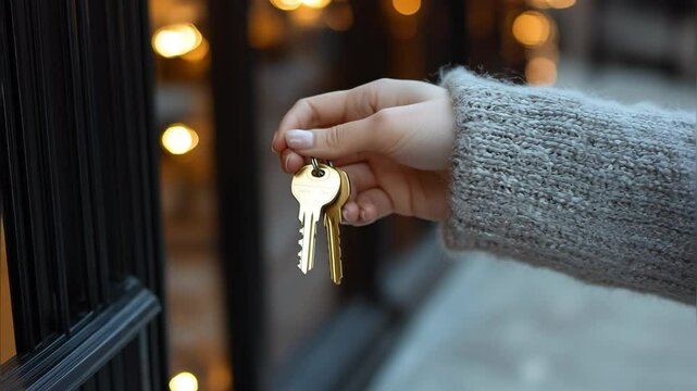 Woman Holding Keys to New Home &ndash; Real Estate Purchase Concept