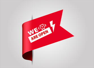 red flat sale banner for We are  Open banner and poster creative design