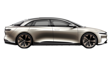 Lucid Air Pure EV side profile PNG, no background, glass roof visible --v 6.0 --ar 16:9