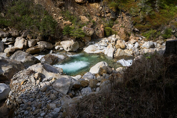 Neustift im Stubaital, Austria - April 20, 2025 - WildeWasserWeg in the Stubai Valley at Easter time