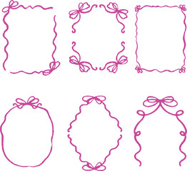 Handdrawn icon set of romantic floral frames with ribbon bows. Decoration, celebration invitation wedding card, decorative elements. Pixel perfect icons, editable stroke.