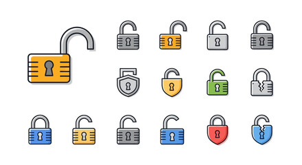 Unlock Icons Collection of Open Padlocks in Various Colors and Styles