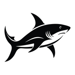 Obraz premium A black and white illustration of a shark swimming in the ocean from a side viewpoint