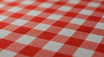 Close-up of Red and White Checkered Picnic Tablecloth Texture
