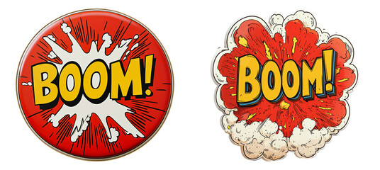 Comic style heart-shaped 'Boom' icons isolated on transparent PNG background perfect for playful designs or pop art themes