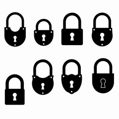 Collection of old padlock security icons, symbols