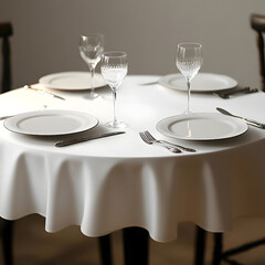 Pristine White Formal Table Setting for an Elegant Dinner Party or Wedding Reception - Fine Dining