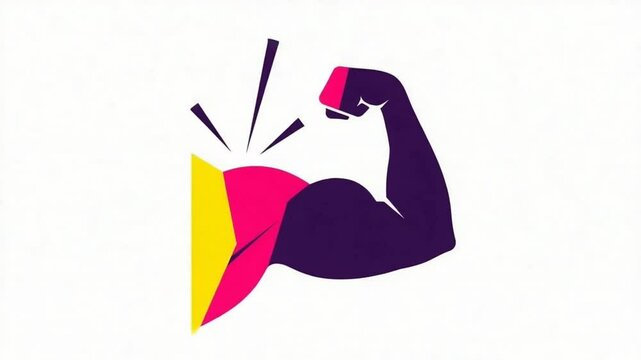Animated Bicep Flexing Graphic Illustration on White Background