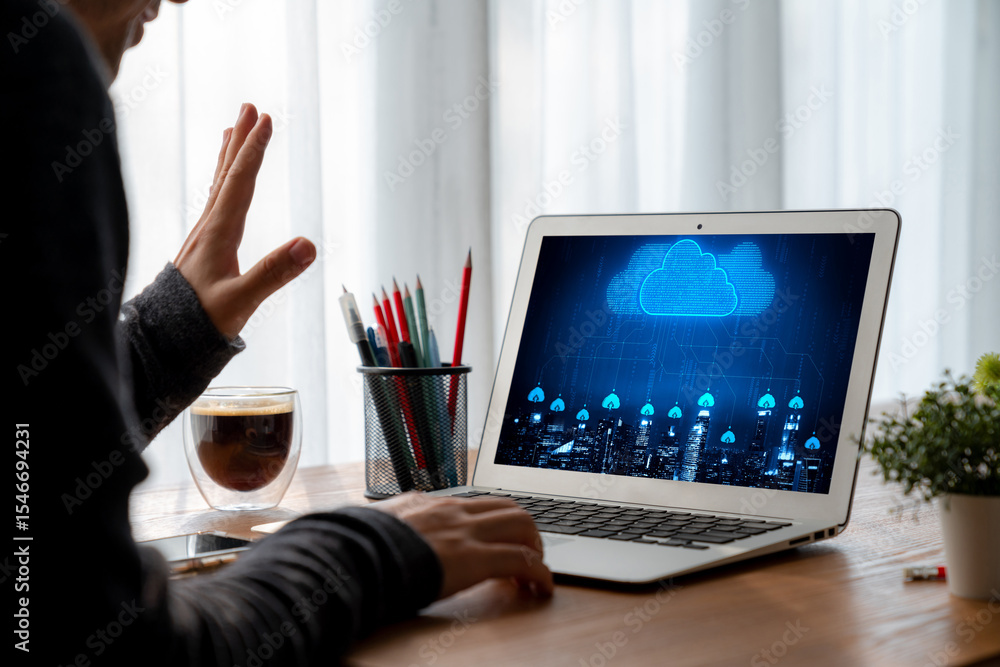 Poster cloud computing software for modish remote work and personal data storage