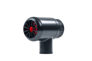 Stylish black jet engine design hair dryer modern technology red fan tool on transparent background