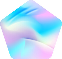 Holographic sticker. Gradient foil pentagon shape. Neon iridescent emblem. 