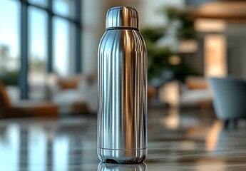 Sleek Stainless Steel Water Bottle Mockup