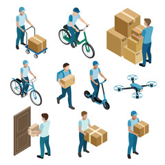 Delivery service methods isometric illustrations